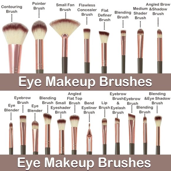 🆕Women Brown Brush Set 52Pcs Makeup Tool Premium Synthetic Eye Makeup Brushes - Picture 2 of 9
